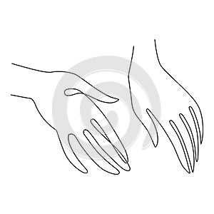 Woman`s hand gestures. One line drawing. Vector illustration. Grace and mannerism