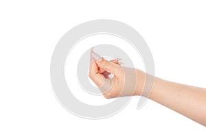 Woman`s hand grabbing or measuring something
