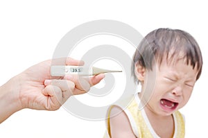 Woman's hand holding digital thermometer