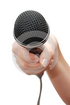 Woman's hand holding a microphone