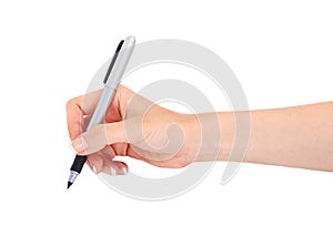 Woman's hand holding a pen