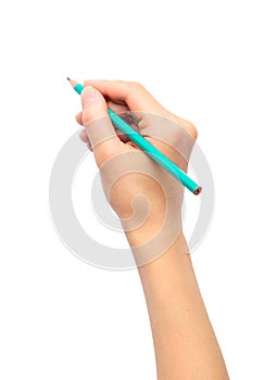 Woman's hand holding a penci