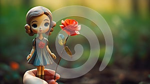 Woman\'s hand holding red flower in close-up detail generated by AI tool