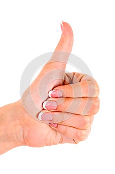 Woman's hand isolated. Thumb up