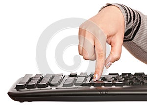 Woman's hand pressing enter button