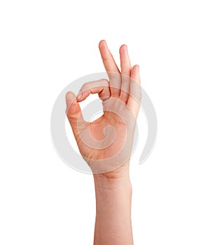 Woman's hand showind okay sign isolated