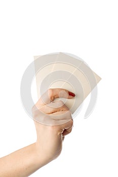 Woman's hand with three business cards