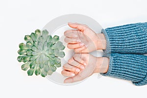 Woman`s hands with beautiful manicure isolated on white background