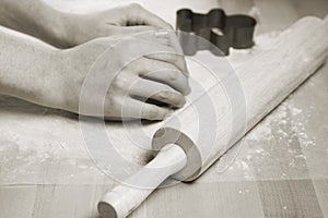 Woman's hands kneading dough