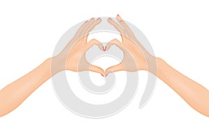 Woman`s hands make heart shape. In love concept. Isolated vector illustration.