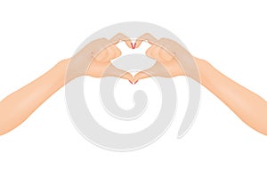Woman`s hands make heart shape. In love and relationship concept.