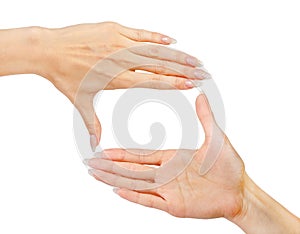 Woman's hands symbol that means frame on white