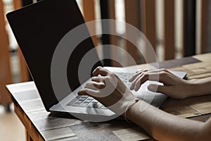 Woman`s hands typing on laptop keyboard. Study and work online, freelance. Self employed or freelance woman, girl