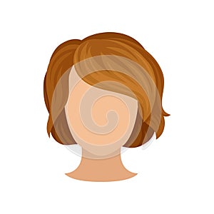 Woman s head with trendy hairstyle. Short brown hair. Fashionable female haircut with bang. Flat vector icon