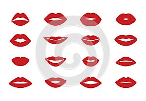 Woman s lips. Cartoon flat kiss shape icons, isolated lipstick sensual silhouette set. Vector beauty cosmetic concept