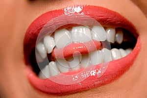 Woman's lips teeth and tongue