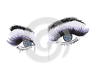 Woman`s luxurious eye with perfectly shaped eyebrows and full lashes