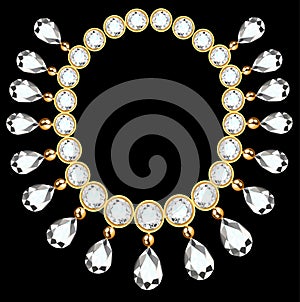 woman`s necklace with precious stones on black