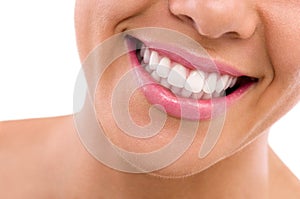 Woman's open mouth, perfect teeth