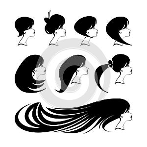 Woman`s profile face with different hairdresses photo