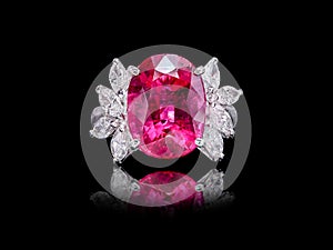 Woman`s Ring with pink and white sparkling diamonds