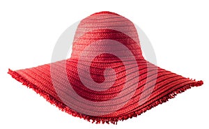 Woman`s summer red straw hat isolated
