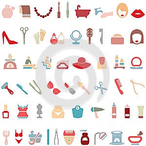 Woman`s things set. Girl accessories icons