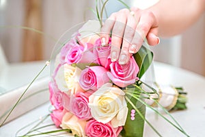 A woman's touch wedding bouquet with white and pink