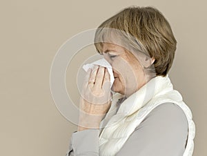 Woman Sad Crying Depress Sneeze Studio Portrait photo