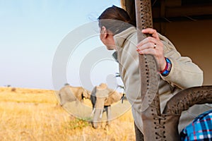 Woman on safari game drive