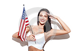 woman salute with usa flag