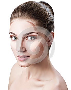 Woman with sample contouring and highlight makeup