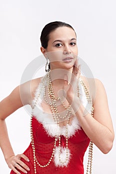 Woman in santa dress with spangle
