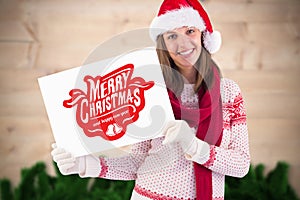 Woman in santa hat holding a merry christmas placard