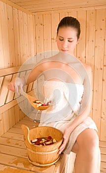 Woman and sauna