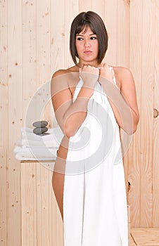 Woman in a sauna or relax massage session