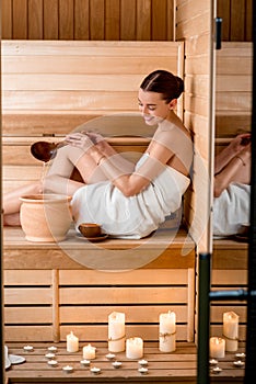 Woman in sauna