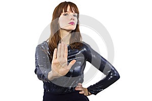 Woman Saying No with Hand Gesture