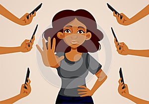 Woman Saying No to Pictures Vector Cartoon Illustration