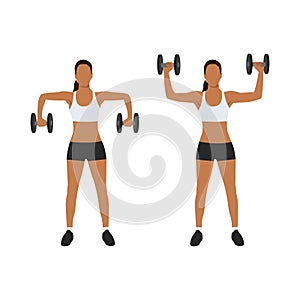 Woman scarecrow arms elbow shoulder rotations with dumbbell