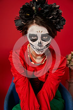 woman in scary sugar skull makeup