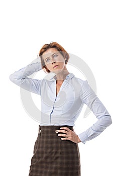 Woman scratching back of head