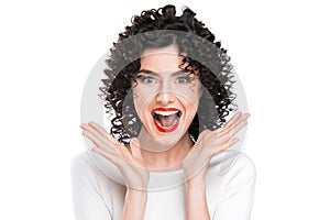 Woman screaming amazed in joy