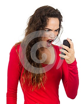 Woman screaming at her phone.