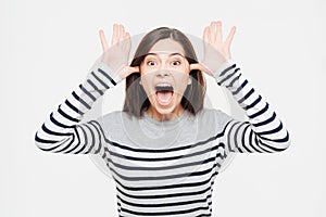 Woman screaming and making funny face