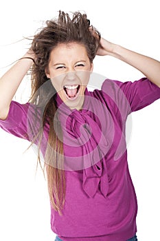 Woman screaming and pulling hair