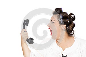 Woman screaming at telephone