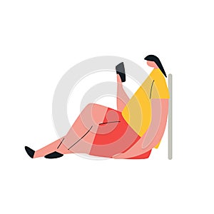 Woman scrolling smartphone. Vector people character with mobile phones.