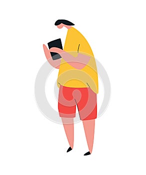 Woman scrolling smartphone. Vector people character with mobile phones.