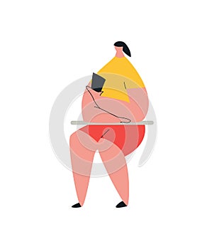 Woman scrolling smartphone. Vector people character with mobile phones.